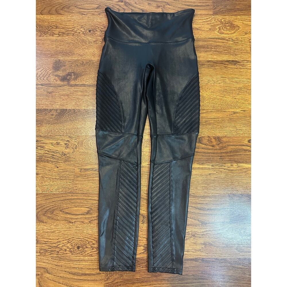 SPANX Faux Leather Moto Leggings Women’s Large Black High Waist Sculpting Pants